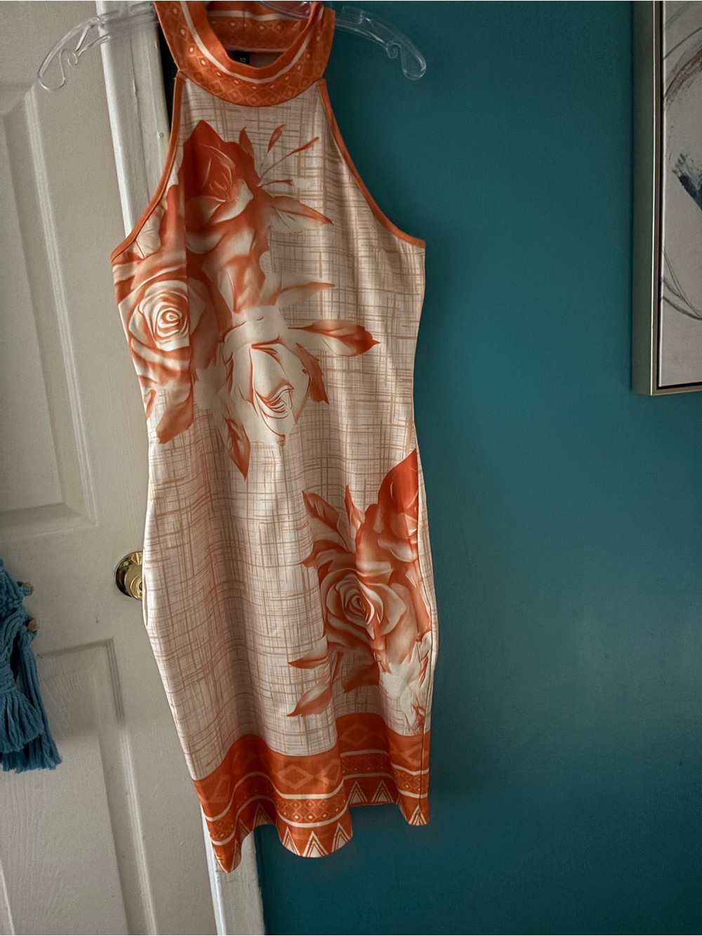 STYLEWE Ivory and Orange Floral Halter Dress